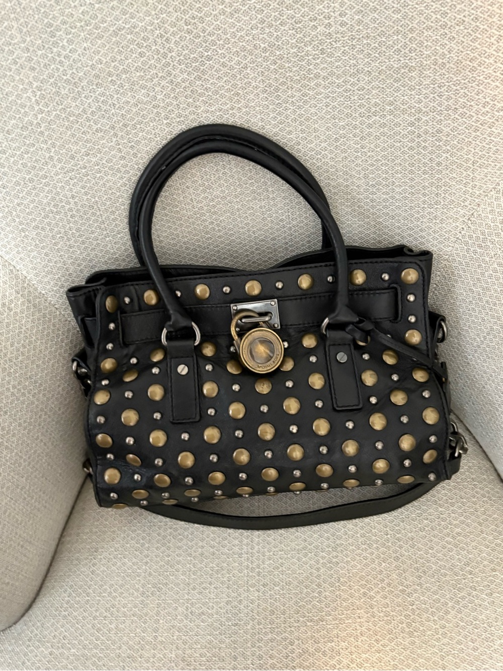 Michael Kors Black Stud-Accented Leather Satchel Bag - Picture 8 of 8